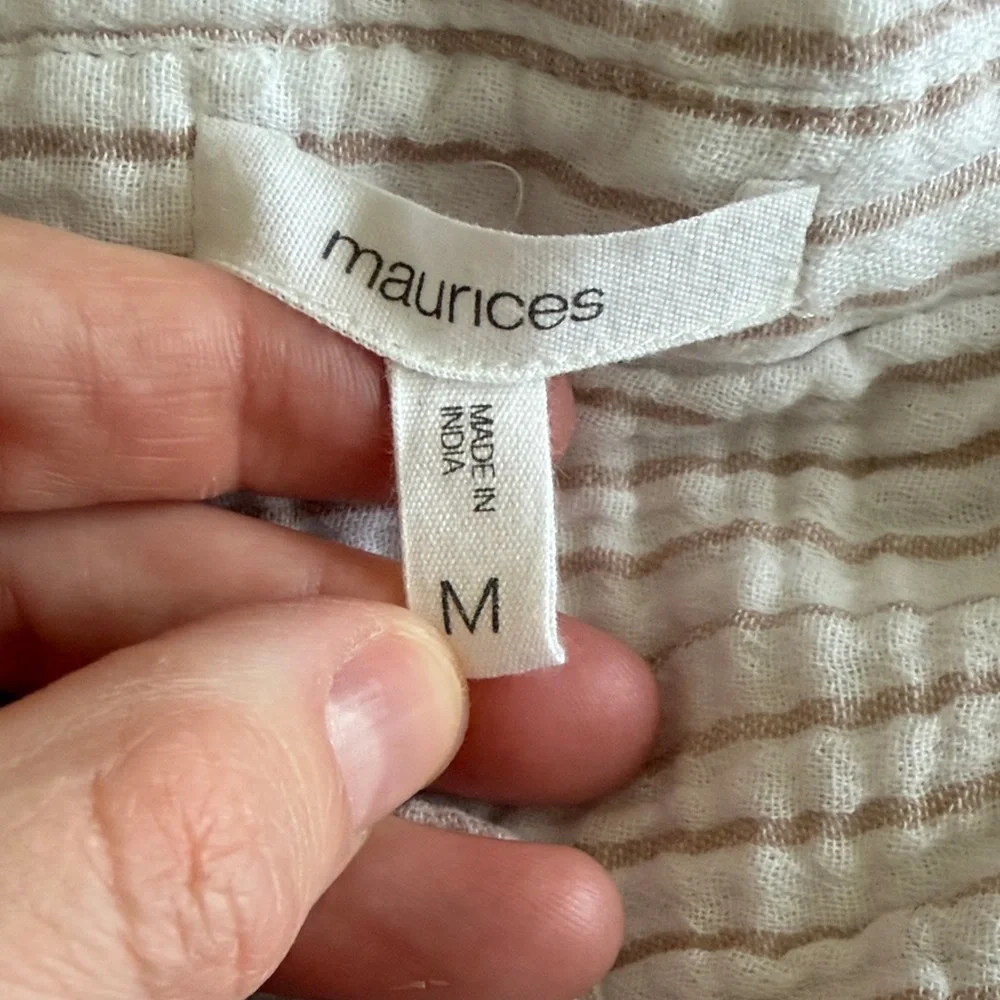 Maurices White and Tan Striped Button Down Shirt - Picture 2 of 4
